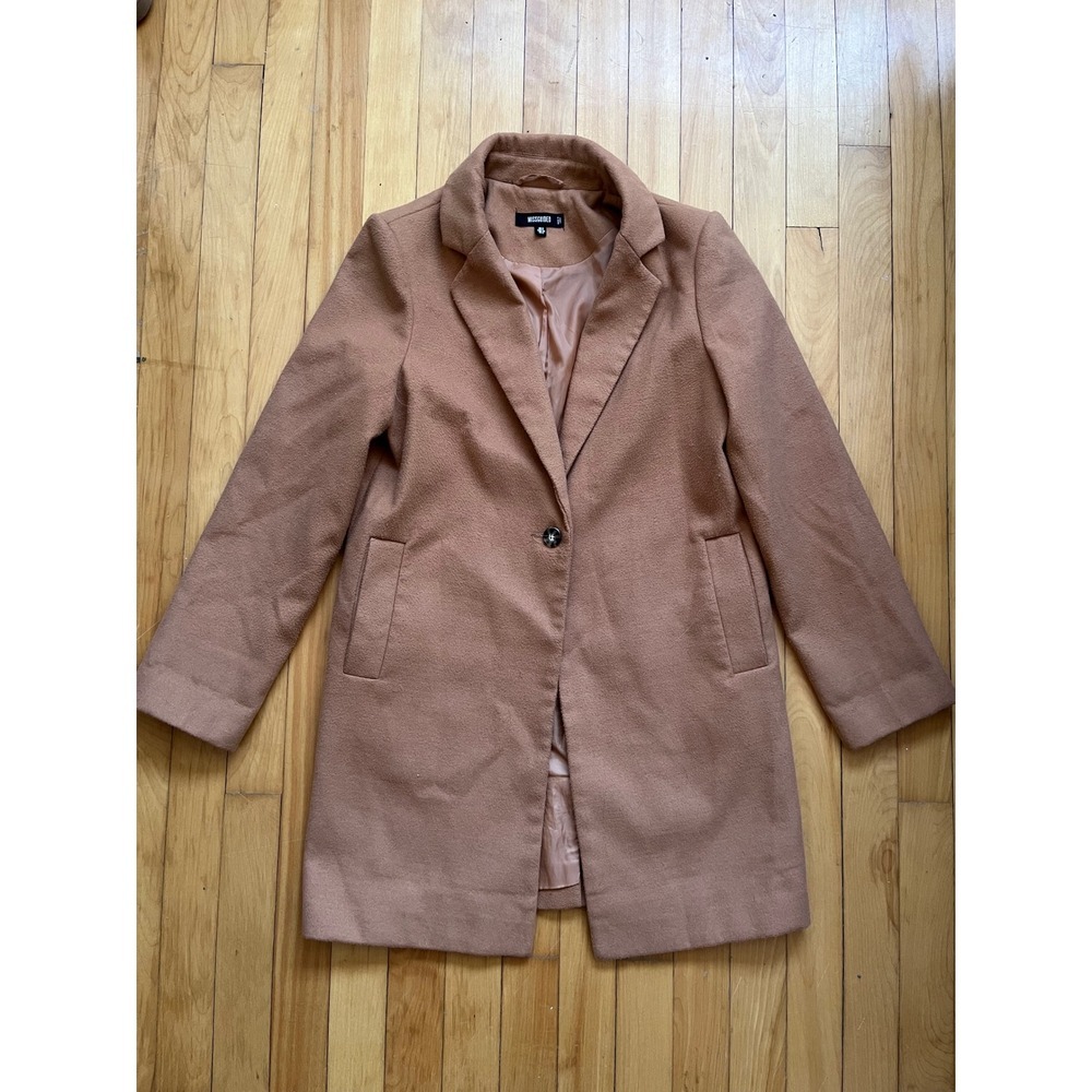 Missguided Camel Brown Single Button Lapel Collar Wool Blend Coat Women US 2